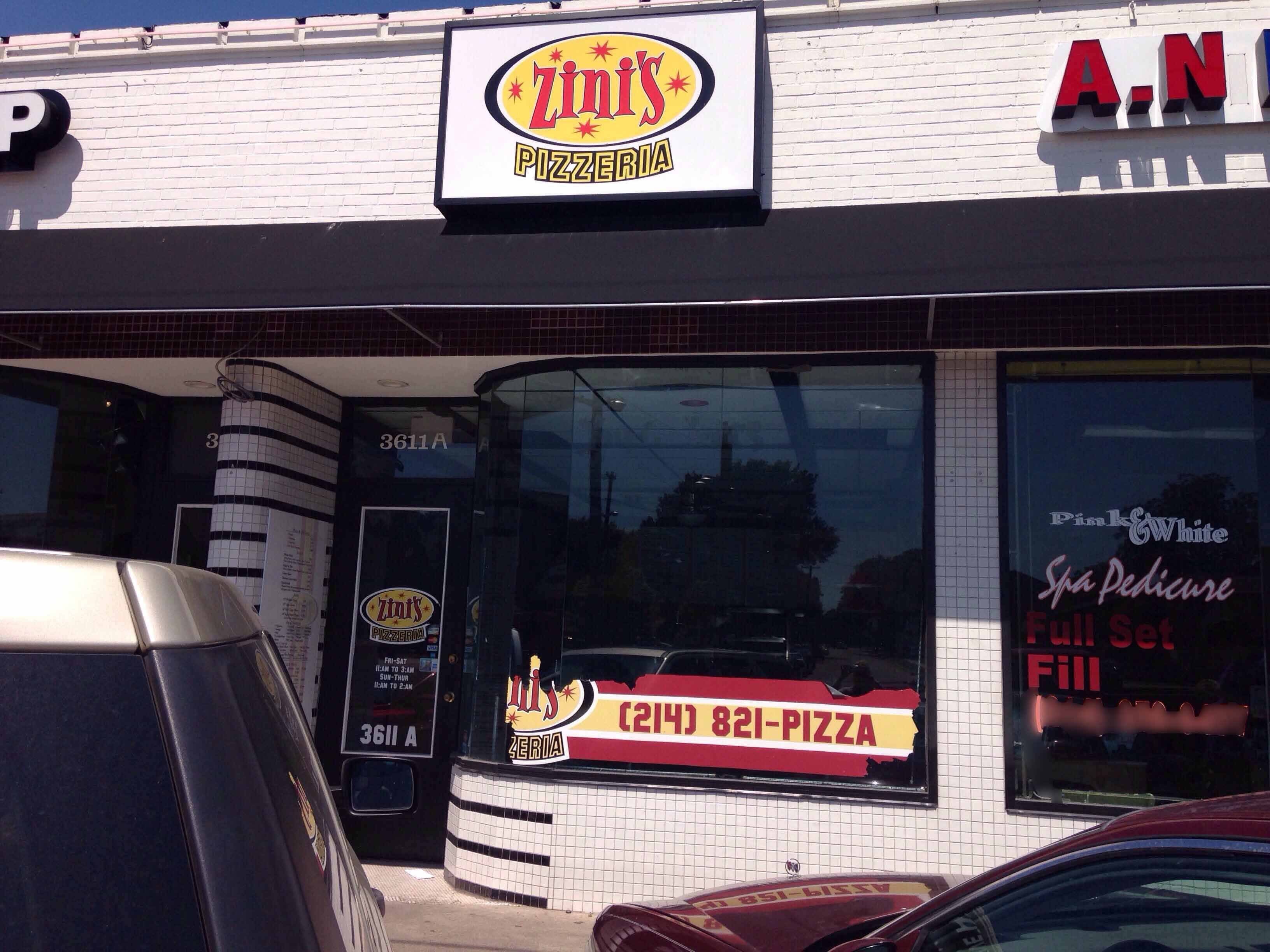 Menu of Zini's Pizzeria, Lower Greenville, Dallas