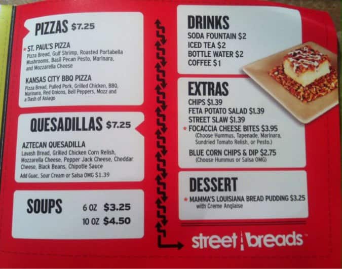 Street Breads Menu, Menu for Street Breads, College/Acadian, Baton