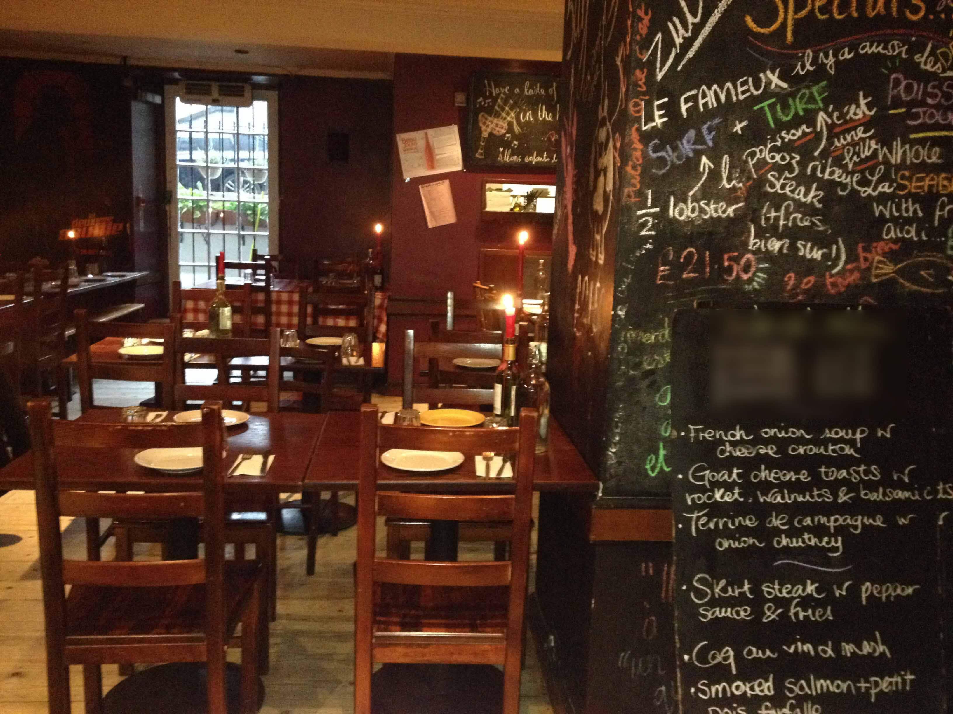 Menu of Chez Jules, Hanover Street, New Town, Edinburgh