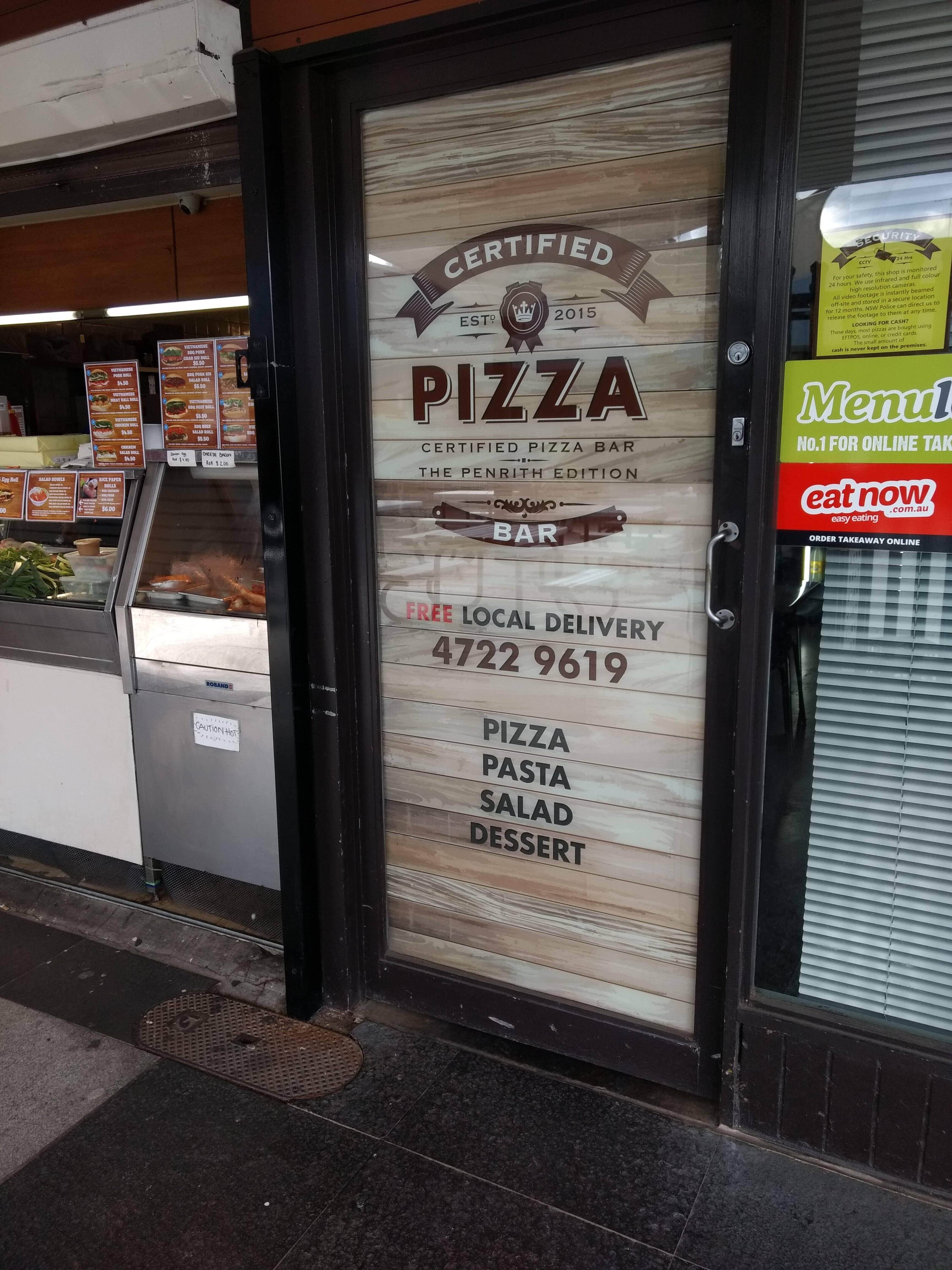 Menu of Certified Pizza, Penrith, Sydney