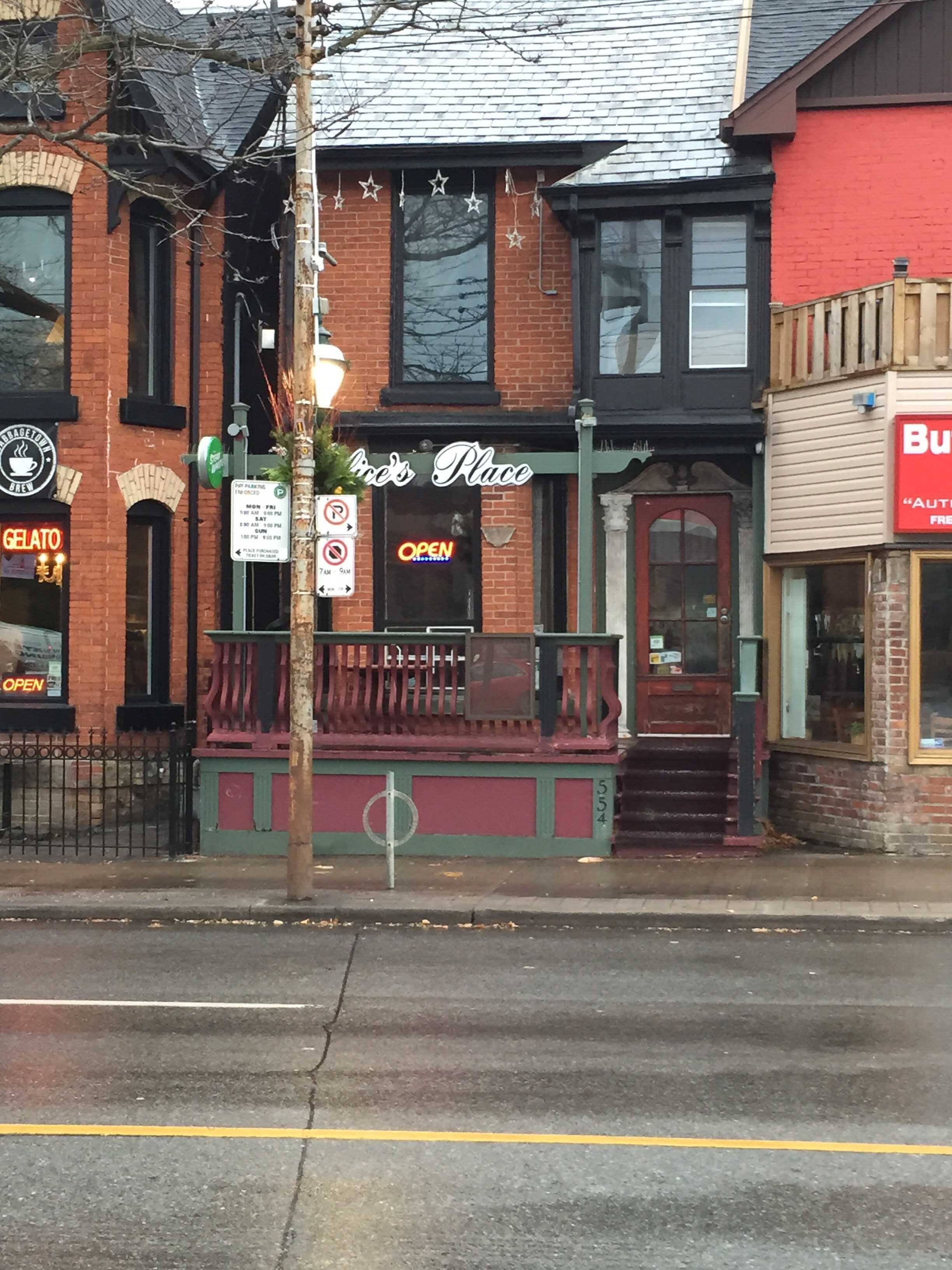 Menu of Alice's Place, Cabbagetown, Toronto