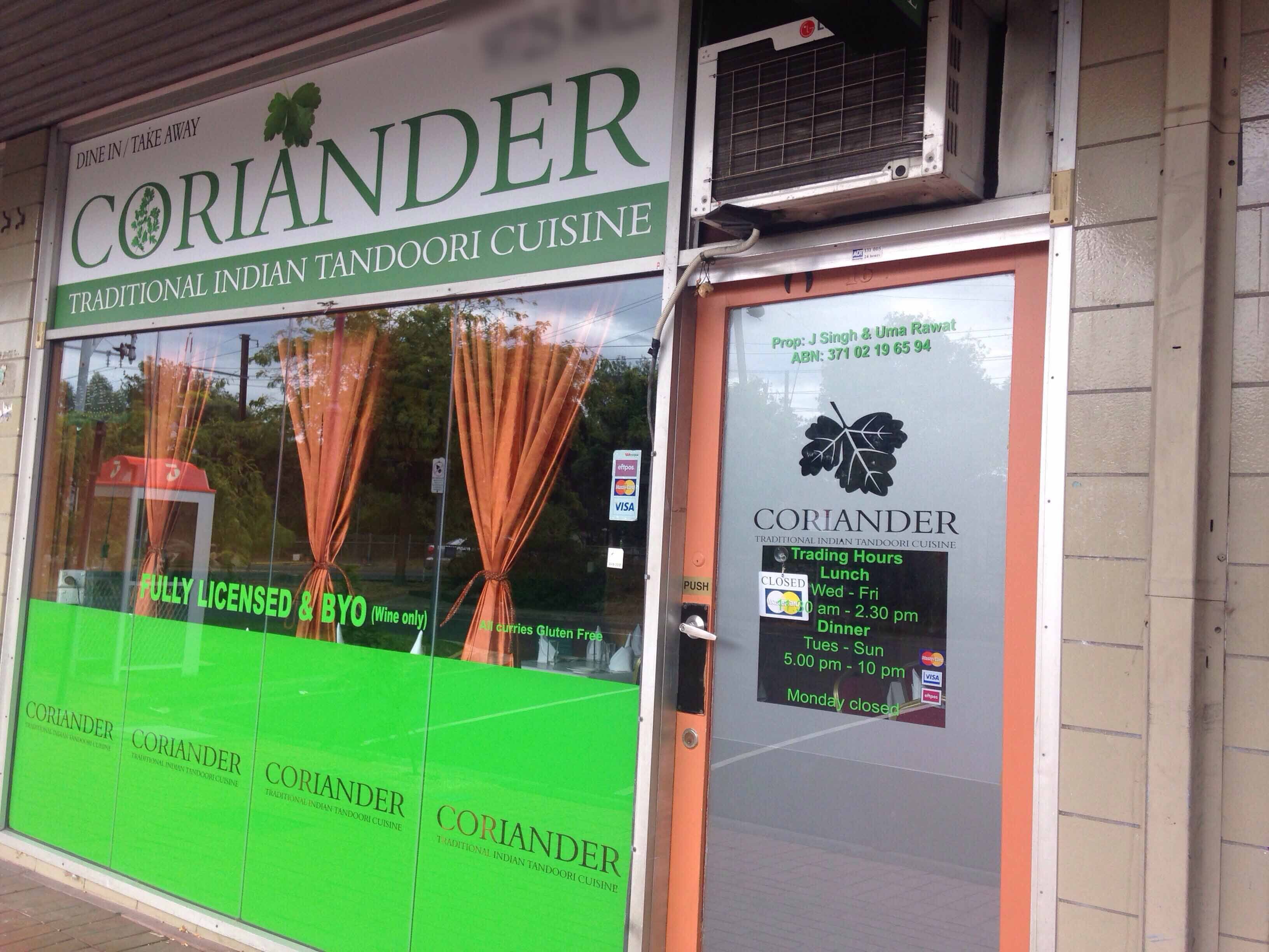 Menu of Coriander, Croydon, Melbourne