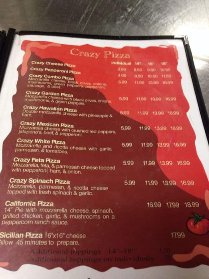 Crazy Tomato Menu, Menu untuk Crazy Tomato, Johnson City, Johnson City