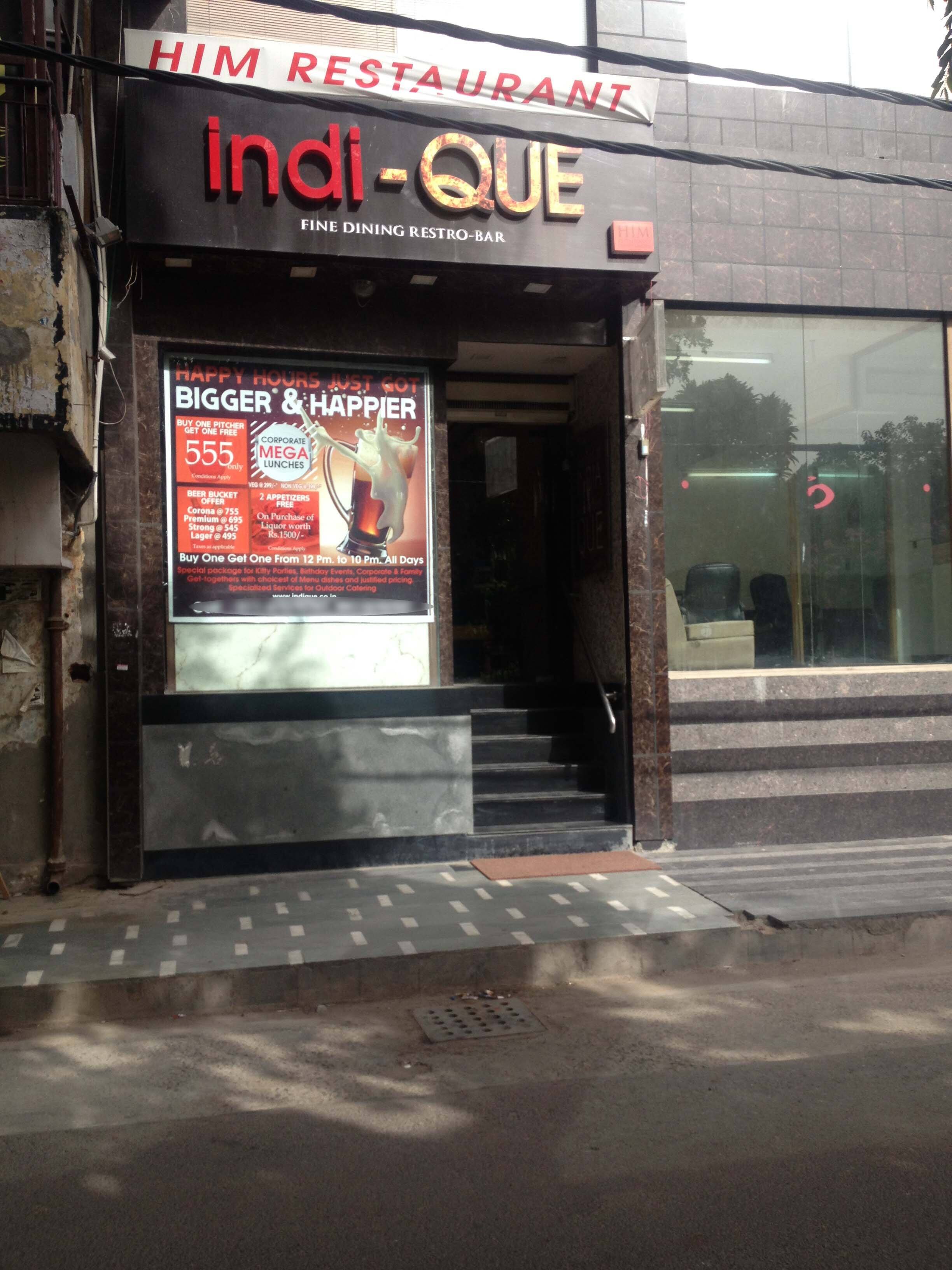 Menu of IndiQUE, East Patel Nagar, New Delhi