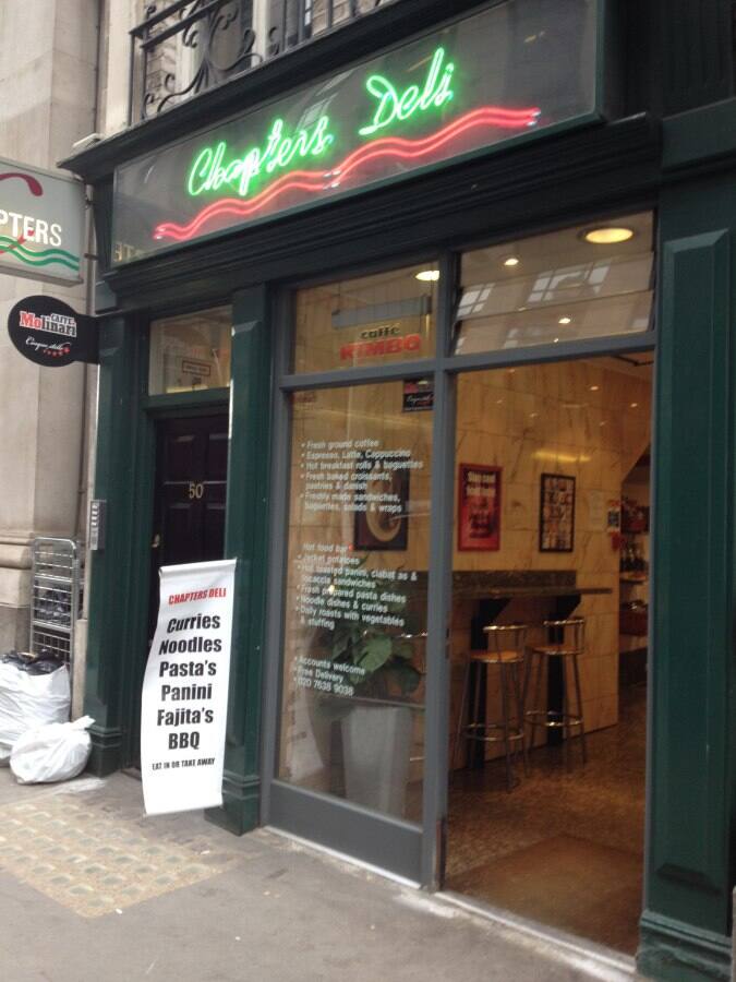 Chapters Deli Menu, Menu for Chapters Deli, City of London, London