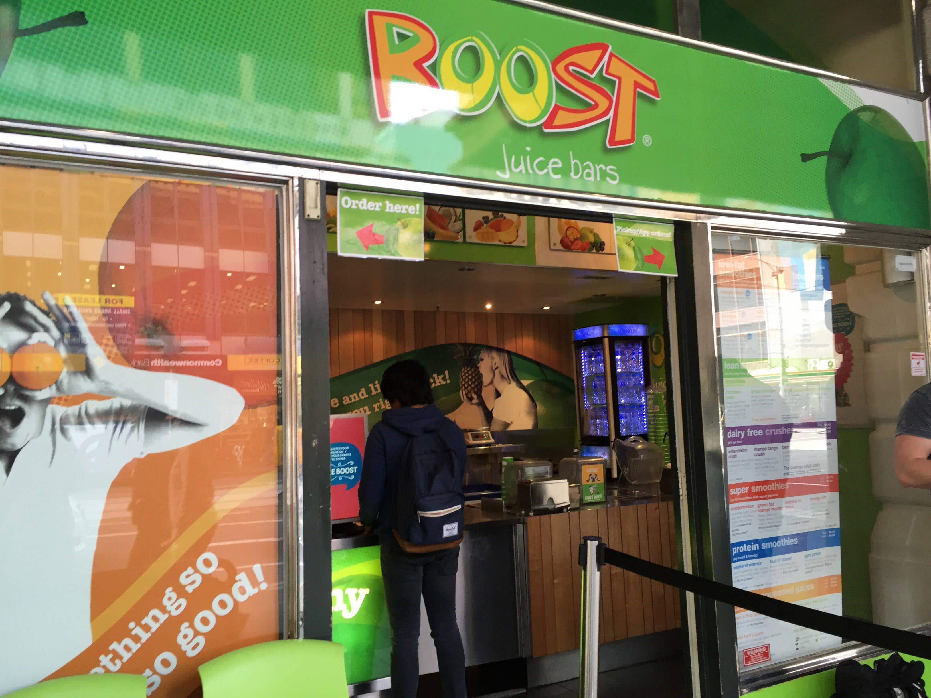 Menu of Boost Juice, CBD, Melbourne