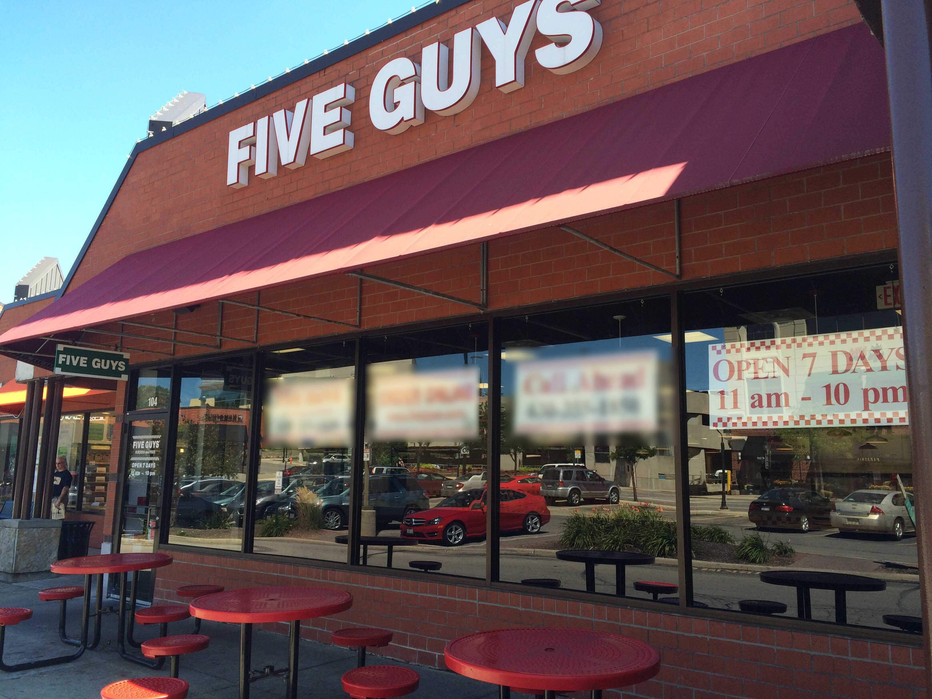 Menu of Five Guys Burgers and Fries, Naperville, Chicago