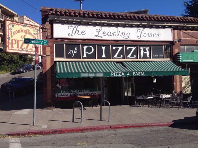 leaning tower of pizza restaurant in quincy, massachusetts.