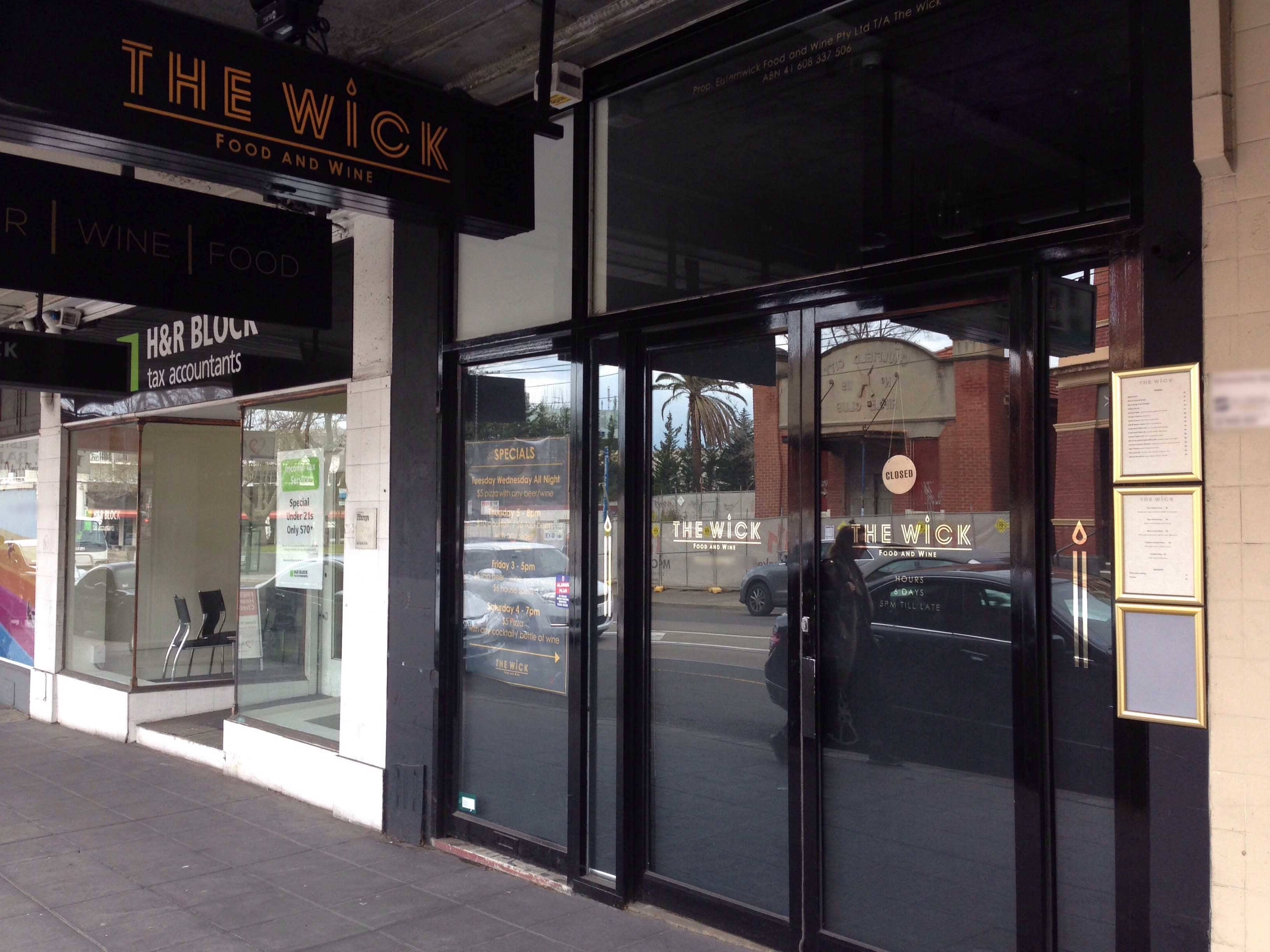 Menu of The Wick, Elsternwick, Melbourne