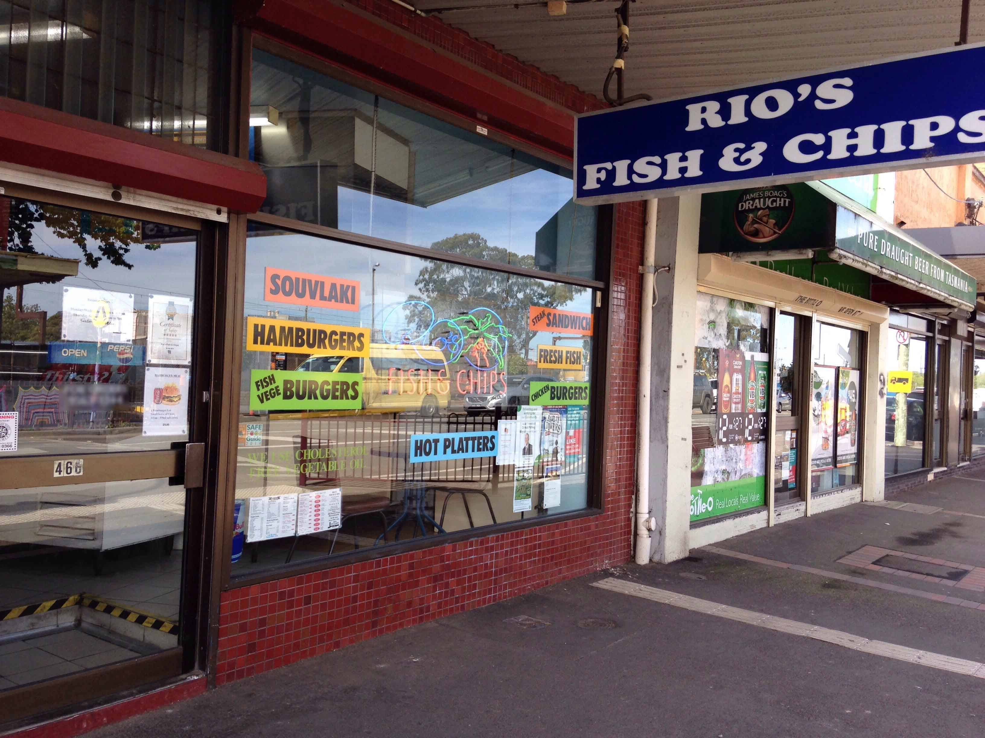 Menu of Rio's Fish & Chips, Hughesdale & Murrumbeena, Melbourne