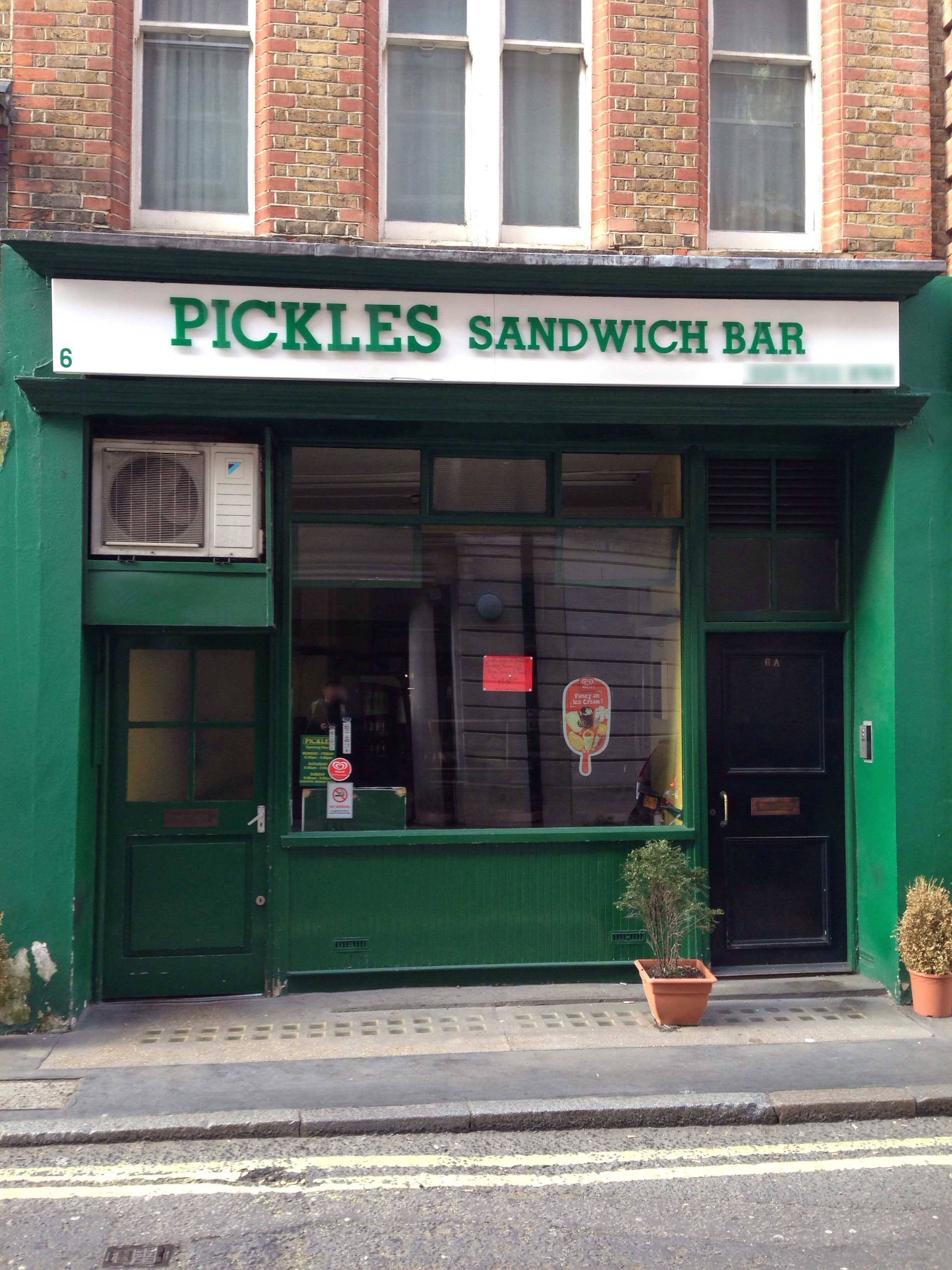 Menu of Pickles Sandwich Bar, Old Queen Street, Westminster, London