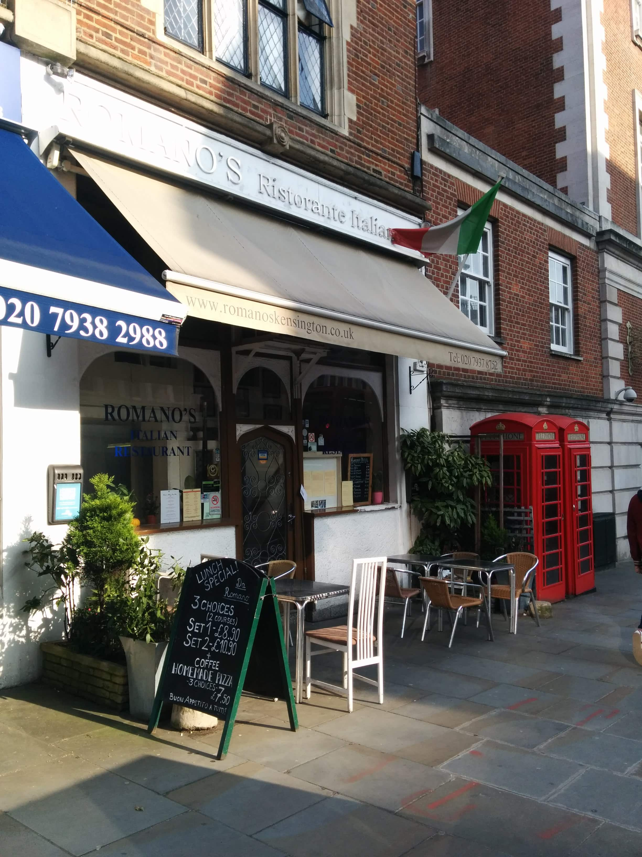 Menu of Romano's, Church Street, Kensington, London