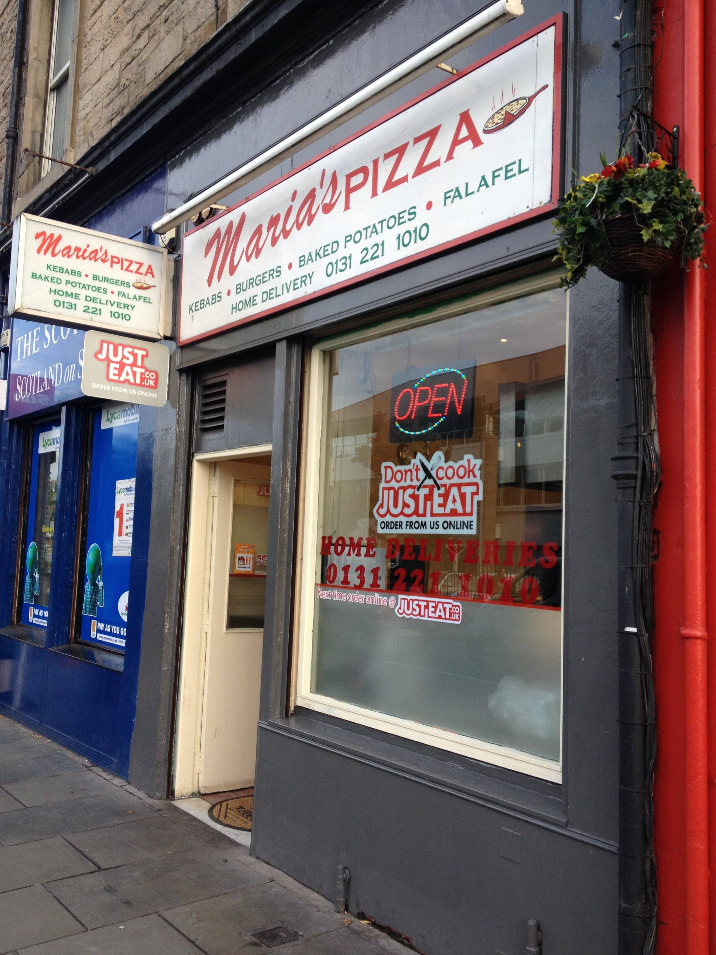 Menu of Maria's Pizza, Dundee Street, Haymarket, Edinburgh