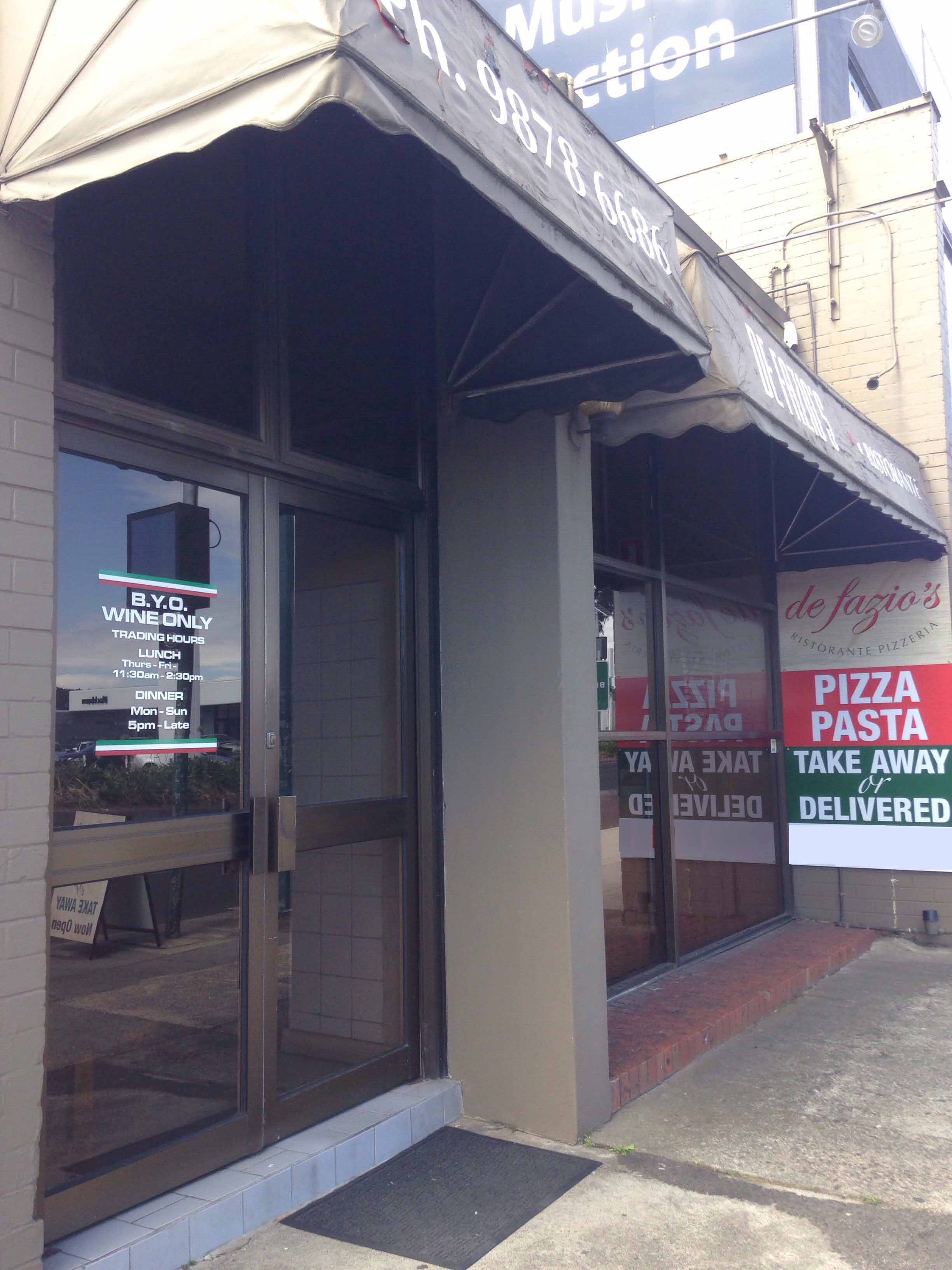 De Fazio's Restaurant Menu, Menu for De Fazio's Restaurant, Blackburn