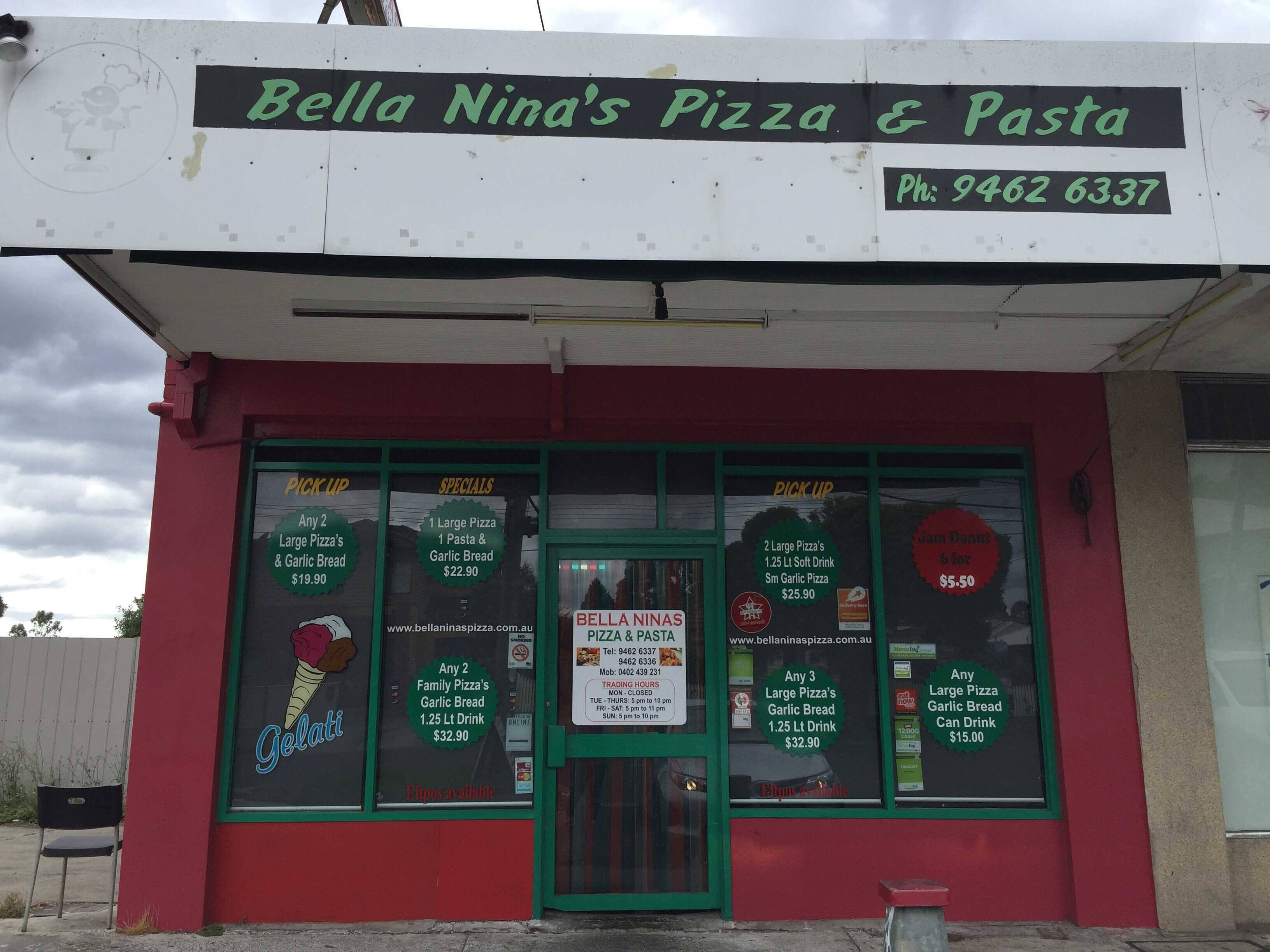 Menu of Bella Ninas Pizza and Pasta, Reservoir, Melbourne