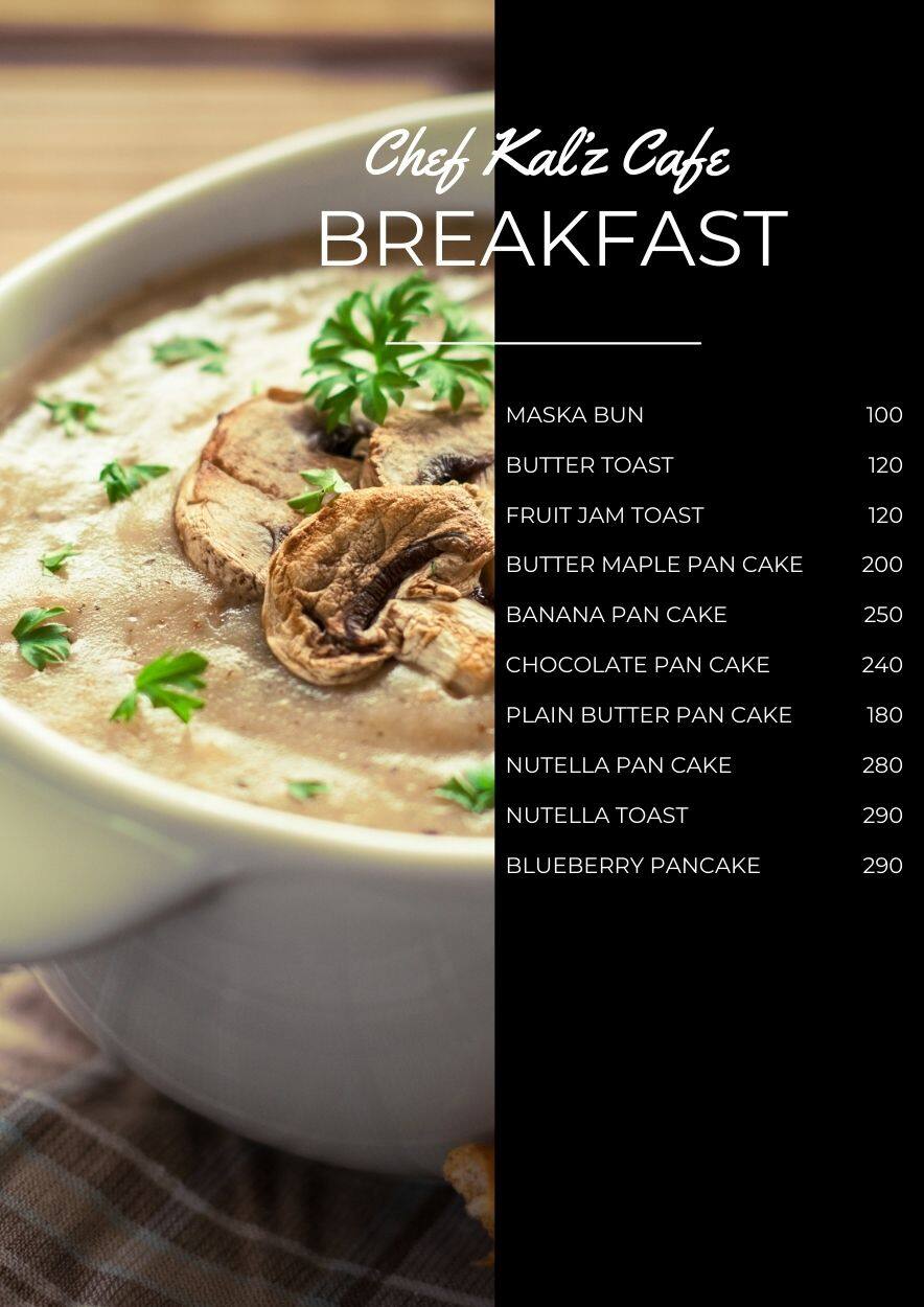 Menu of Chef Kal'z Cafe, Kohefiza, Bhopal