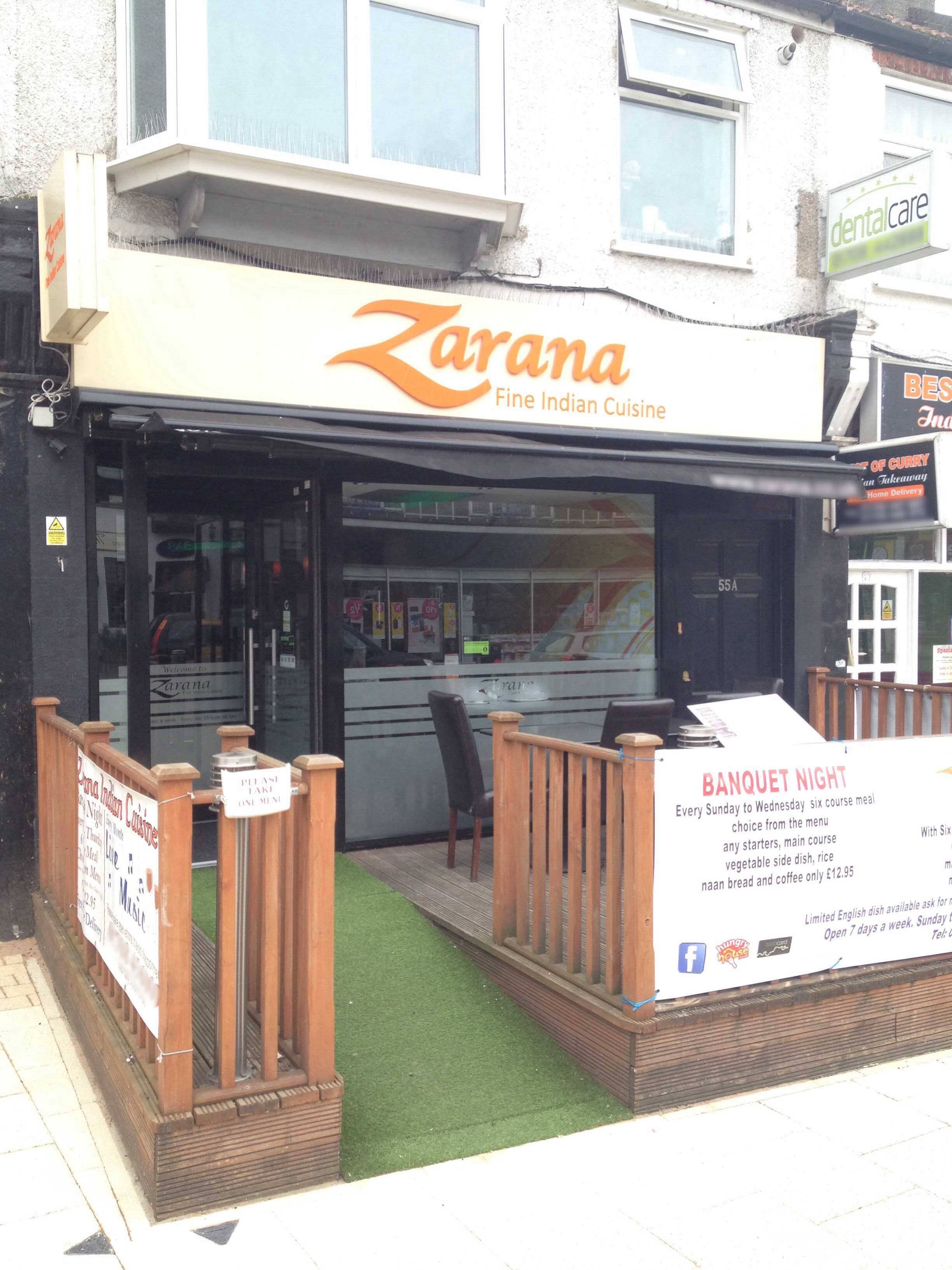 Zarana Menu, Menu for Zarana, Hornchurch, London