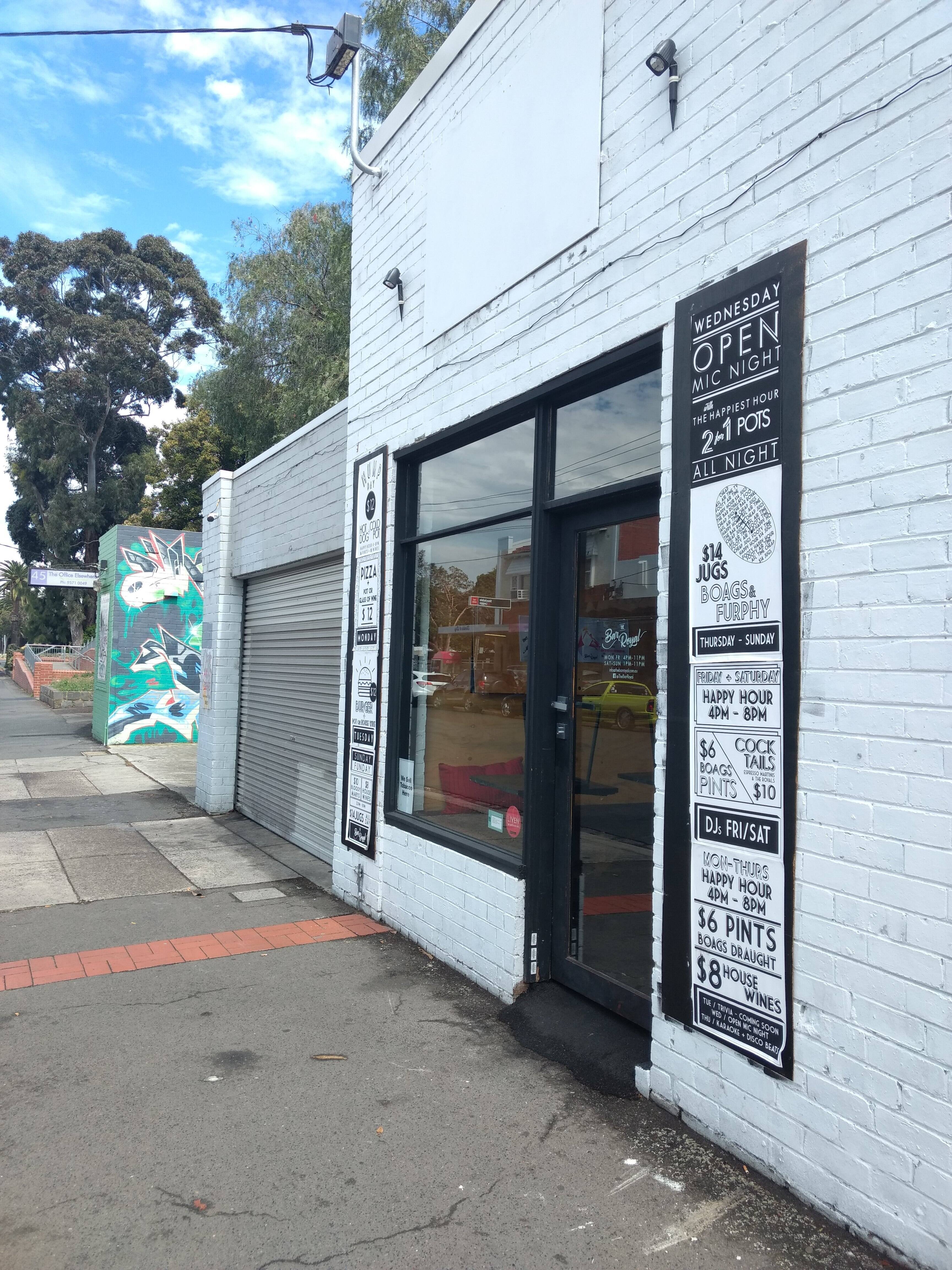 Menu of The Bar Royal, Glen Huntly, Melbourne