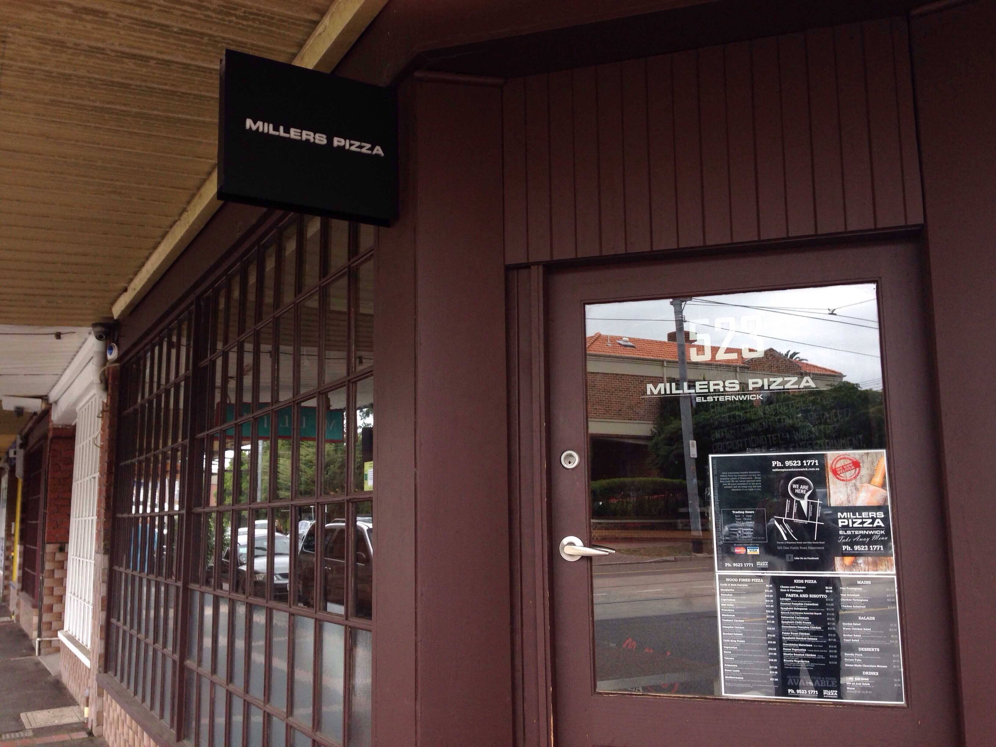 Menu of Millers Pizza, Elsternwick, Melbourne