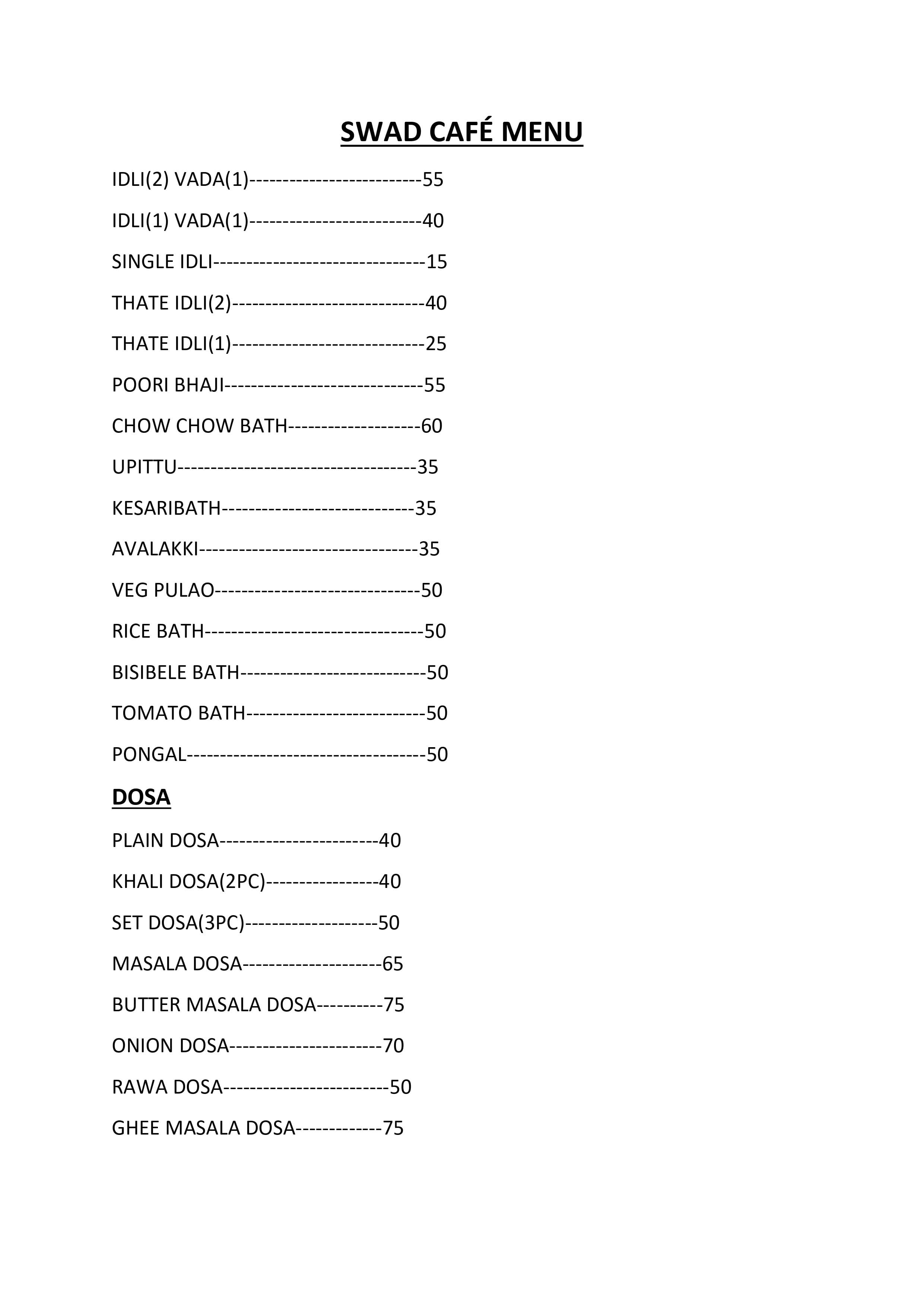 Swad Cafe, Davanagere Locality order online Zomato