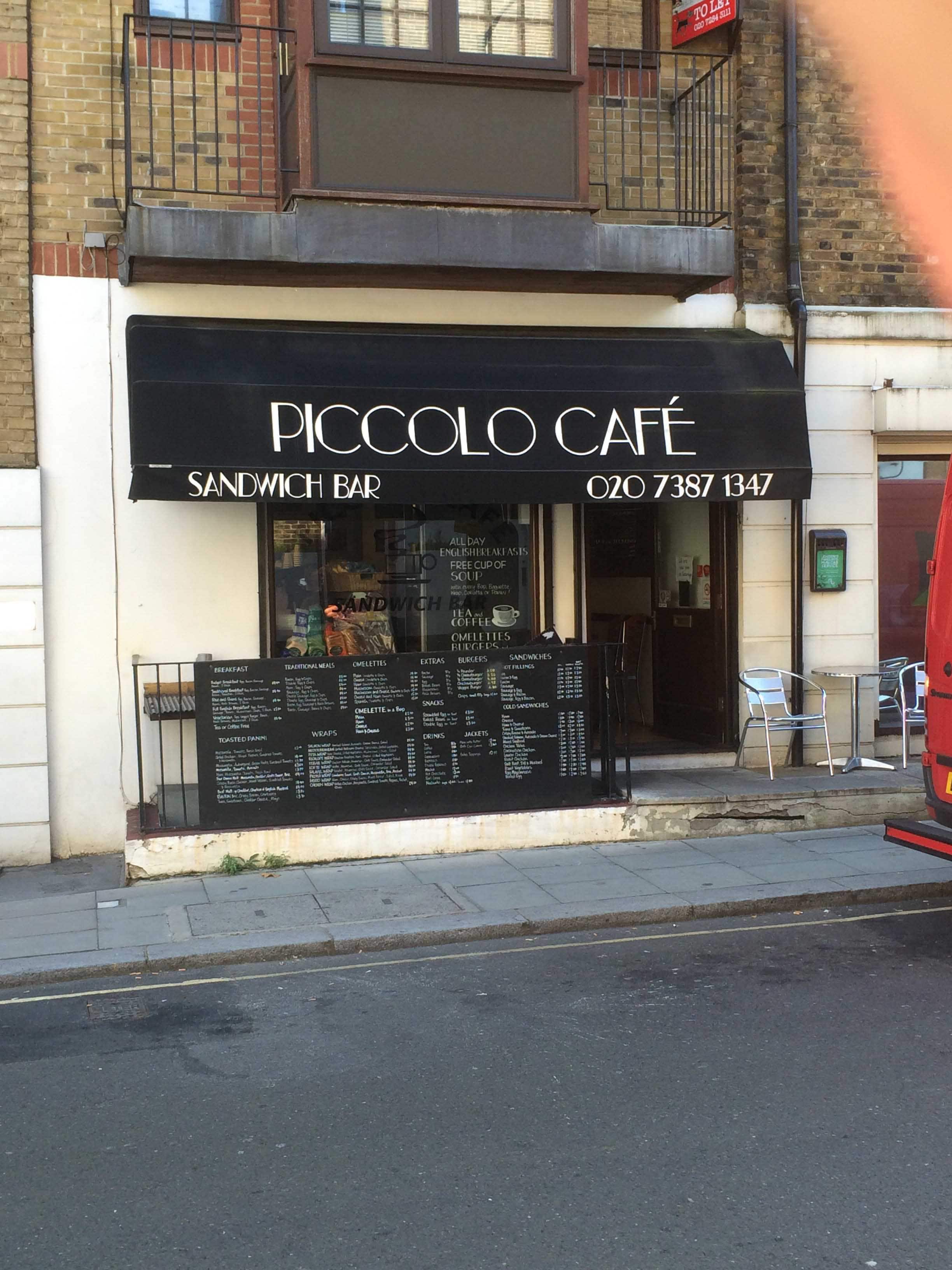 Menu of Piccolo Snack Bar, Euston, London