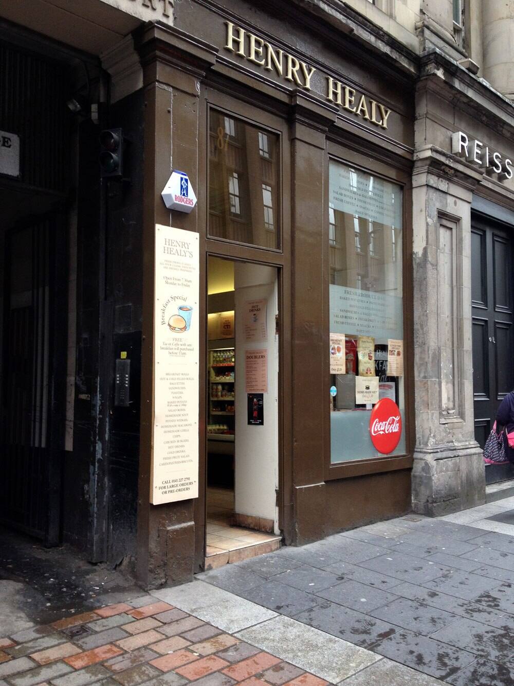 Menu of Henry Healy, Queen Street, Merchant City, Glasgow