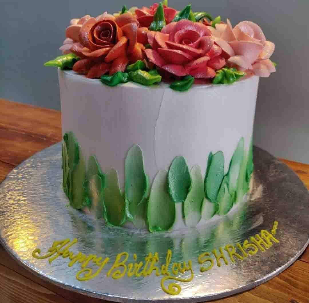 Birthday Cake with Macaroons and Flowers