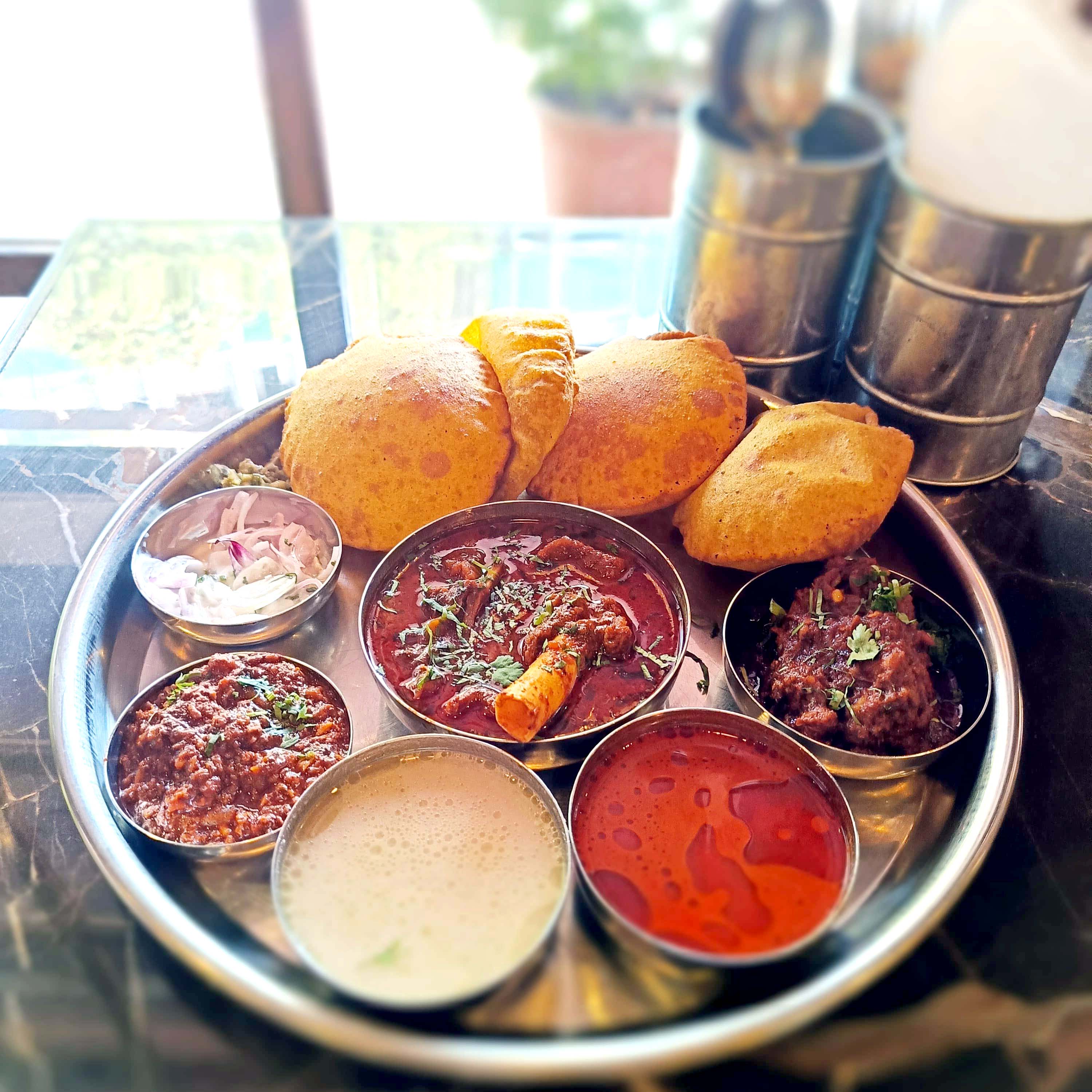 misal pav, puran poli, mutton thali, maharashtrian thali, kolhapuri thali - Maharashtra Lunch Home - img3
