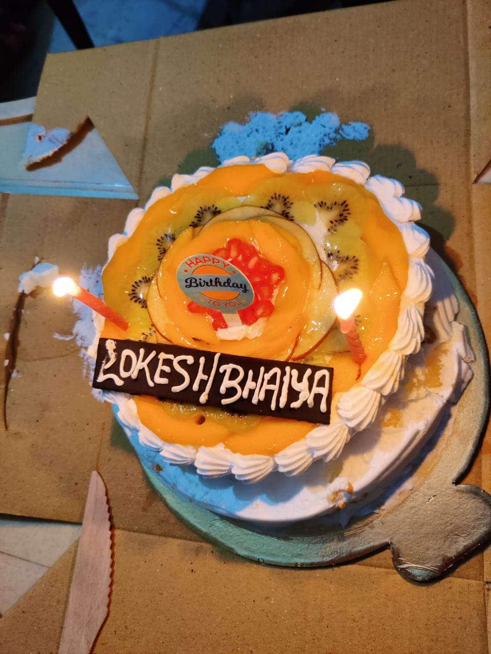 ❤️ Red White Heart Happy Birthday Cake For Lokesh Reddy