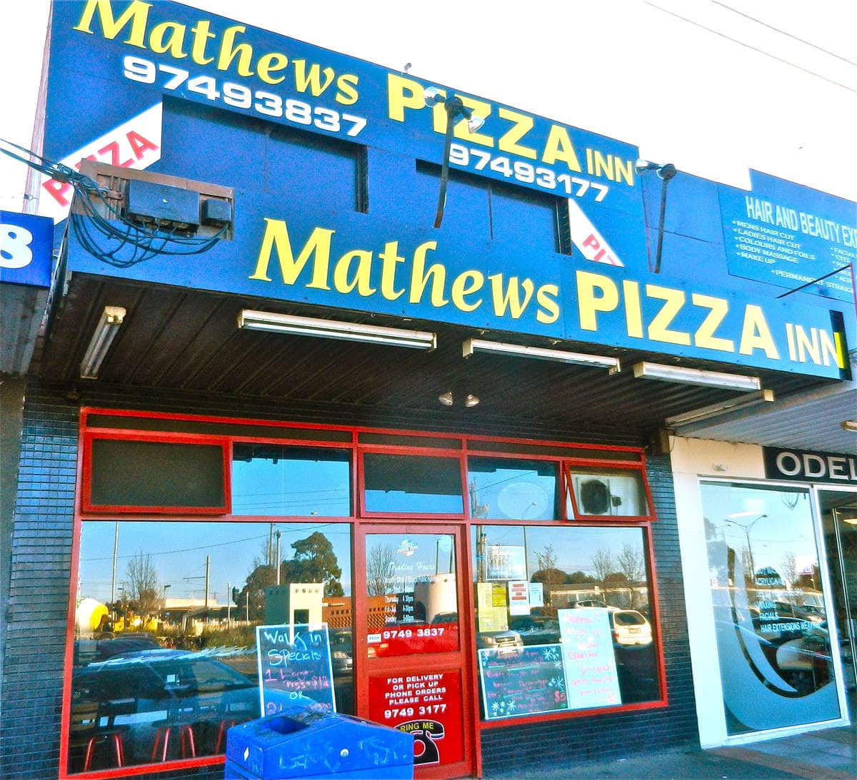 Menu of Mathew's Pizza Inn, Hoppers Crossing, Melbourne